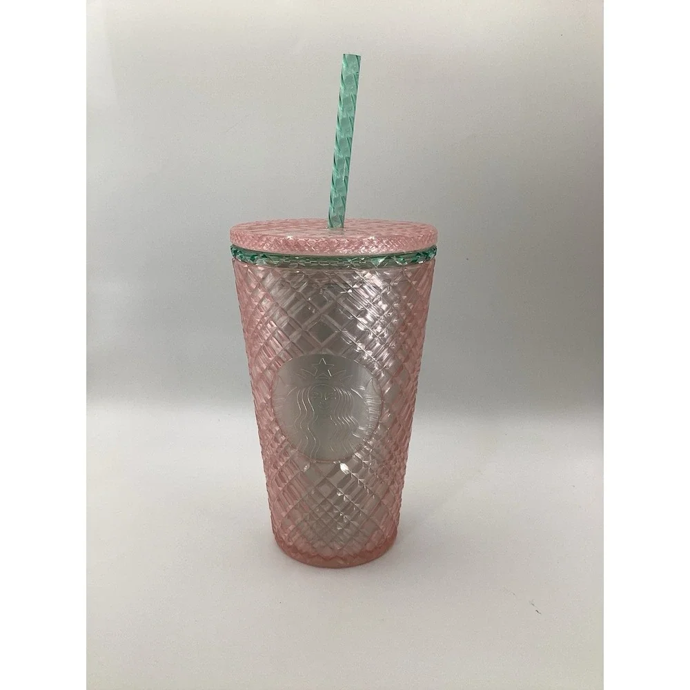 Starbucks 2023 Iridescent Bubblegum Grid Pink Silver 16oz Cold Cup Grand Tumbler